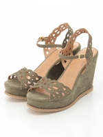 カットワークデザインウェッジサンダル/KHAKI