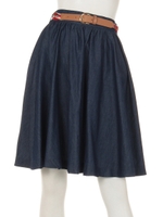 スカーフベルト付ギャザースカート/デニム