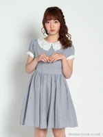 レース衿ストライプOP/ネイビー