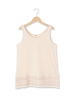 裾フリンジレースタンクトップ/ライトベージュ(051)