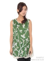 木陰の森プリントブラウス/グリーン