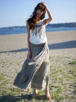 R/Lピグメントストール付2Wayギャザーティアードスカート/オフホワイト