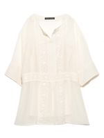 [Balcony and Bed]シフォン×レースチュニック/WHT