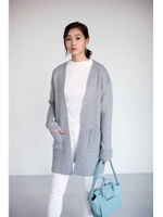 【AZUL by moussy】Wフェイスノーカラーコーディガン/T.GRY