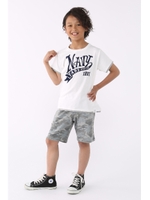 【KIDS】NAVYフェイクレイヤードクルーネック半袖T/WHT