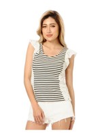 ショルダーレースボーダートップス/GRAY