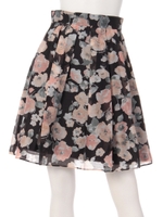 スパンオーガンジー花柄スカート/ブラック