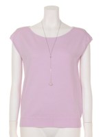 ネックレス付半袖クルーニット/ライトブルー