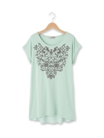 刺しゅう風発泡プリントカットソー/ネイビー(093)