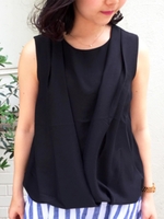 裾タックノースリーブプルオーバー/イエロー