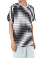 【AZUL by moussy】オーガニックコットンボーダークルーネック半袖T/柄WHT