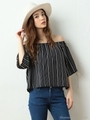 オフショルダージョーゼットストライプブラウス/ブラック