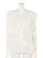 ポリエステルジョーゼットフリルブラウス/オフ