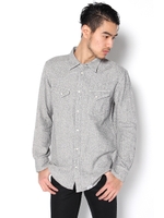 【AZUL by moussy】撚り杢長袖ウエスタンシャツ/T.GRY