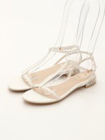 ビジューヒールTストラップサンダル/BLACK