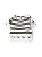 リップルボーダー×ケミカルレースカットソー/ベージュ(041)