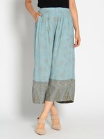 レーヨンパネルフラワーペイズリーPRT ガウチョパンツ/グリーン