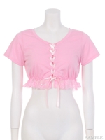 AU レースアップトップス/ピンク