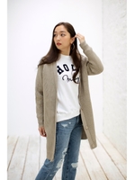 【AZUL by moussy】7G畦編みチュニック長袖カーデ/O/WHT