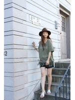 【AZUL by moussy】C100%7Gフリンジ透かし編みプルオーバー/BEG