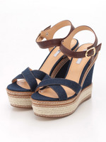 【R&E】レザー×ジュートソールクロスストラップサンダル/ホワイト