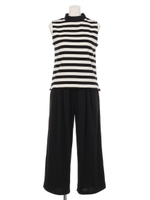 【chille anap】ボーダーノースリ&ガウチョ SET/BK