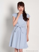 ストライプチューリップスリーブOP　3/サックス