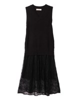 ニット+レーススカートセットワンピース/キャメル