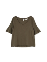 フレアーポンチＶ袖フレアカットソー/ホワイト(031)