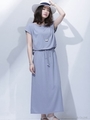 フロントインカットマキシワンピース/ブルーグレー