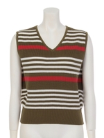 ボーダーＶネックプルオーバー/ボルドー