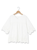 ローン裾スカラップ刺繍ブラウス/オフホワイト(103)