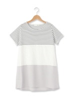 異素材切り替えチュニックワンピース/ネイビー(593)