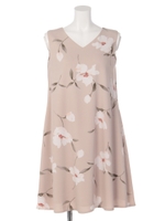 大花プリントフレアワンピース/モカ