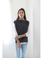 【AZUL by moussy】コットン100%ノースリニット×シャツSET/柄BLK