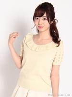 エアリーリボンフリル半袖ニット　3/サックス