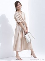 カシュクールフロントリボンオールインワン/ベージュ