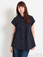 クローバー刺しゅう天竺×ブロードシャツ/ホワイト