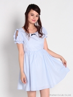 ストライプ肩あきOP/ブルー