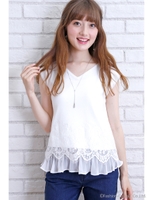 裾プリーツレースプルオーバー/ホワイト