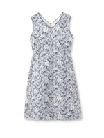 リーフ柄ギャザーフレアワンピース/サックス(090)