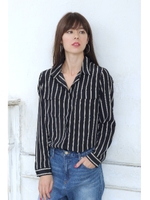 【AZUL by moussy】ストライプFポケ長袖シャツ/柄BLK