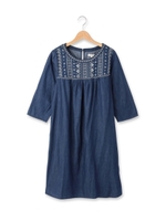 刺繍デニムワンピース/ライトブルー(091)