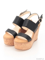 【R&E】コルクハイウェッジワイドストラップサンダル/ベージュ