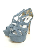 【R&E】デザインストラップ美脚サンダル/デニム