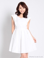 お花モチーフストライプフリルOP　2/サックス