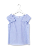 シャンブレー袖フリルブラウス/オフホワイト(003)