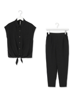 裾結びオールインワン風セットアップ/ブラック(019)