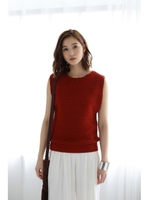 【AZUL by moussy】コットン100%地柄ボーダーノースリプルオーバー/RED