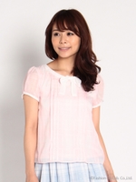 ガーリーシフォンチェックボウタイブラウス/ベビーピンク